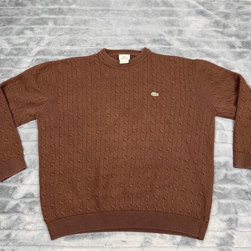 Lacoste Mens Brown Cable Knit Cotton Wool Blend Sweater Size 7 XL 12670